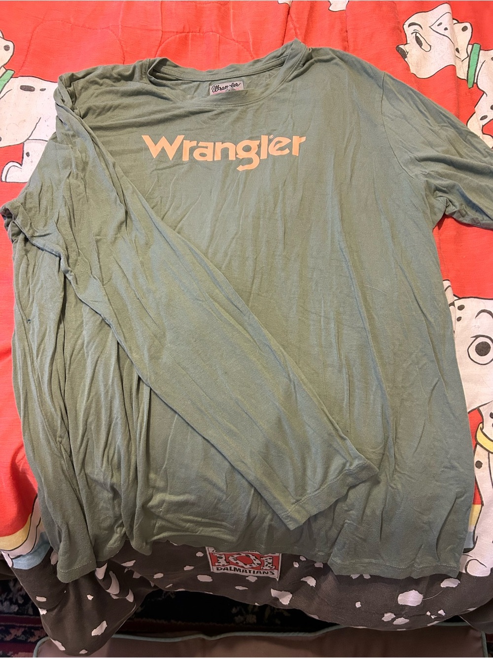Wrangler Long Sleeve Logo Tee - Olive Green with Cream Logo
